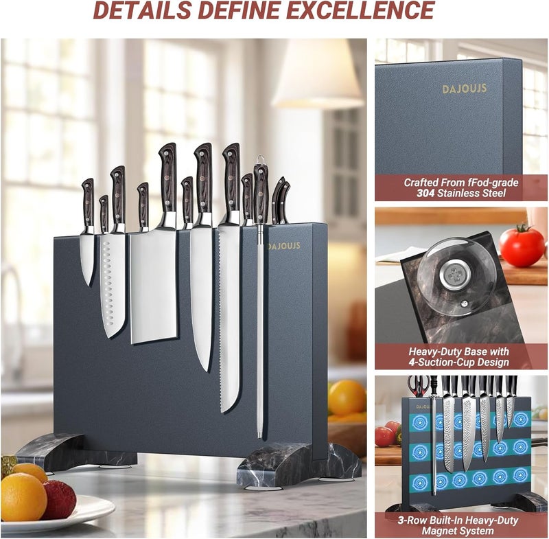 DAJOUJS Magnetic Knife Holder, Magnetic Knife Block without Knives, Strong Double Sided Magnet Knife Storage Strip for Kitchen Counter-Black - Image 3